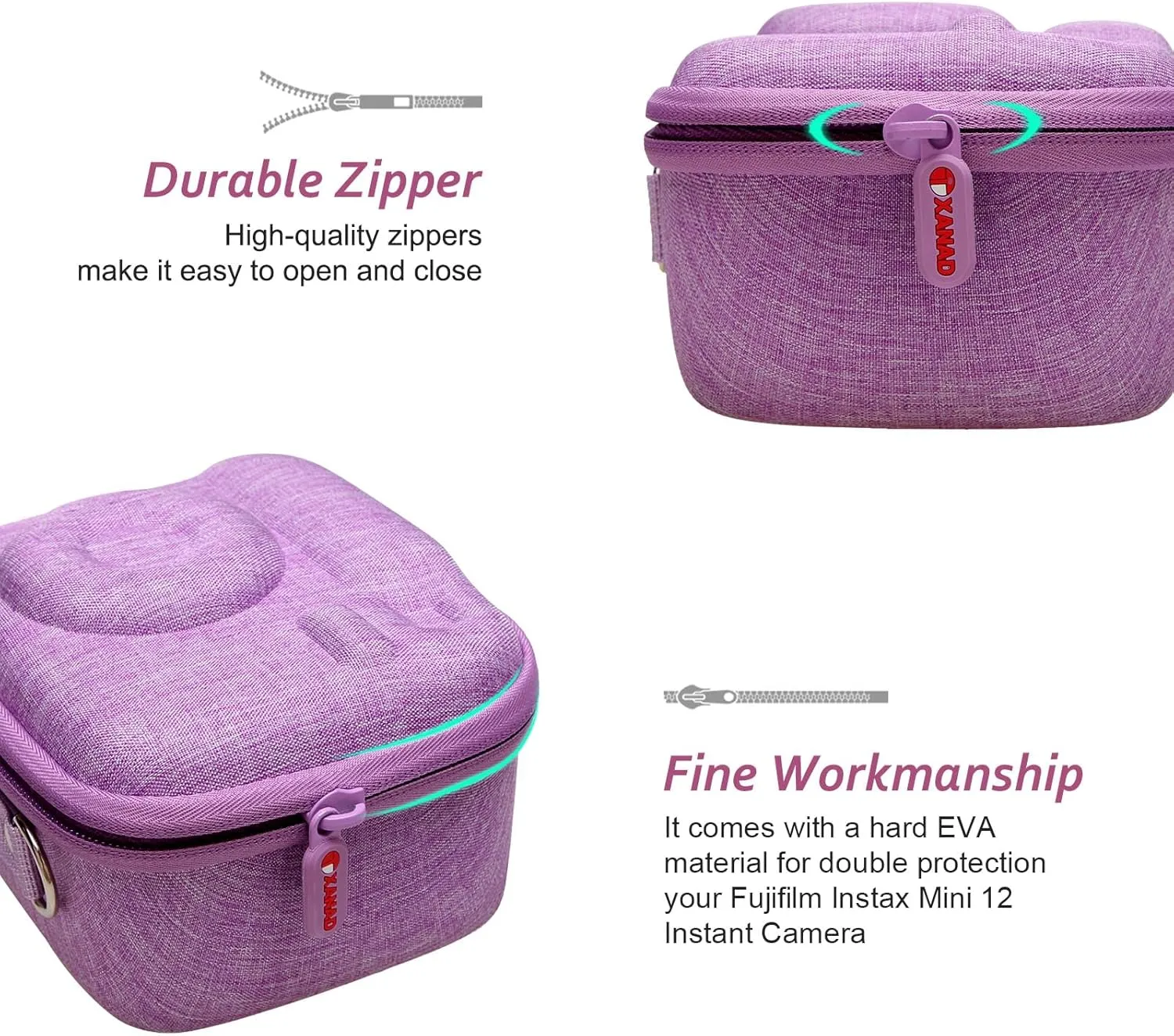 XANAD Hard Case Compatible with Fujifilm Instax Mini 12/11 / evo / 10/9 / 8/7 and for Fujifilm Instax Mini 99 Instant Camera with Shoulder Strap(Purple)-Inside Dimension:4.3"x5.1"x2.8''