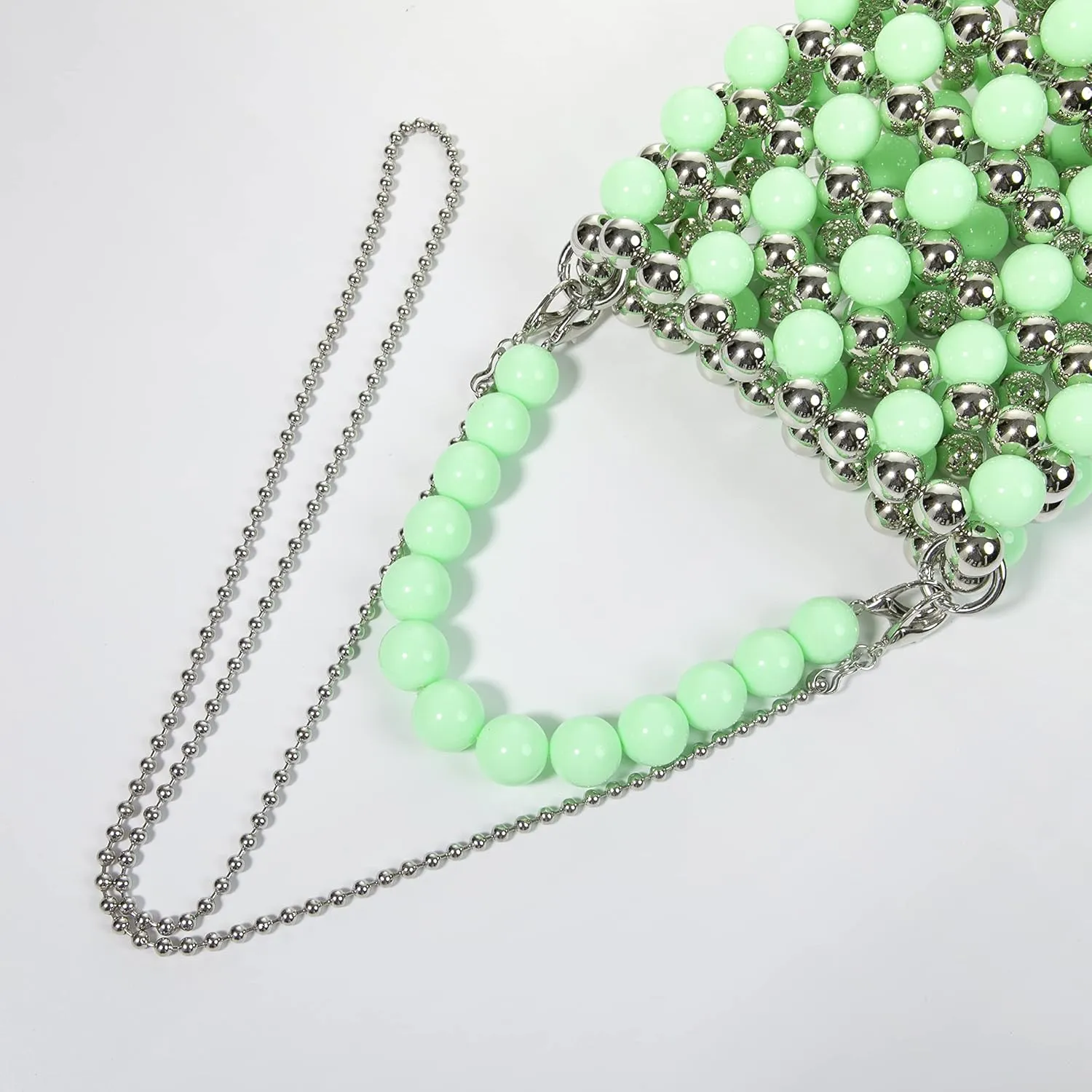 YUSHINY Silver Acrylic Beaded Colored Bucket Evening Handbag with Detachable Strap Chain