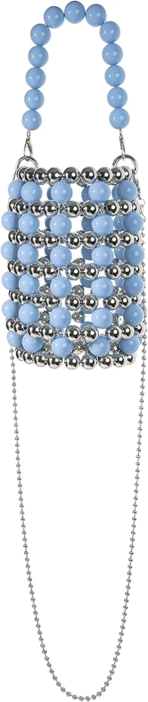 YUSHINY Silver Acrylic Beaded Colored Bucket Evening Handbag with Detachable Strap Chain