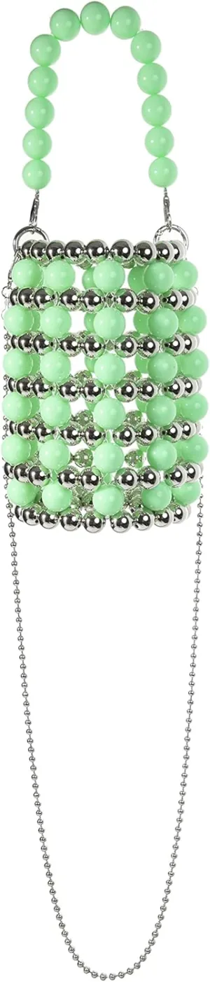 YUSHINY Silver Acrylic Beaded Colored Bucket Evening Handbag with Detachable Strap Chain