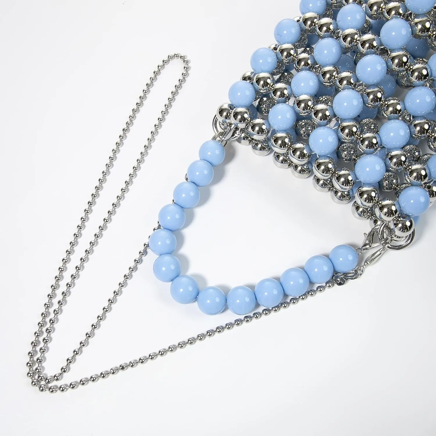 YUSHINY Silver Acrylic Beaded Colored Bucket Evening Handbag with Detachable Strap Chain