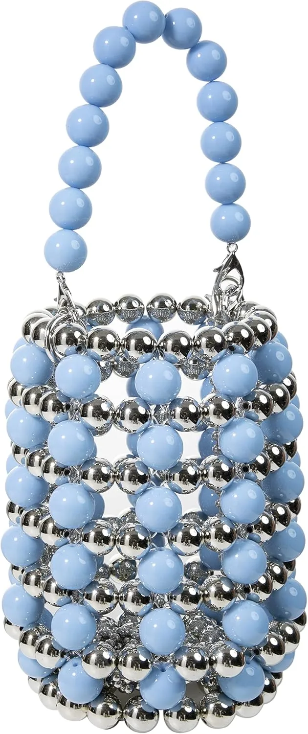 YUSHINY Silver Acrylic Beaded Colored Bucket Evening Handbag with Detachable Strap Chain